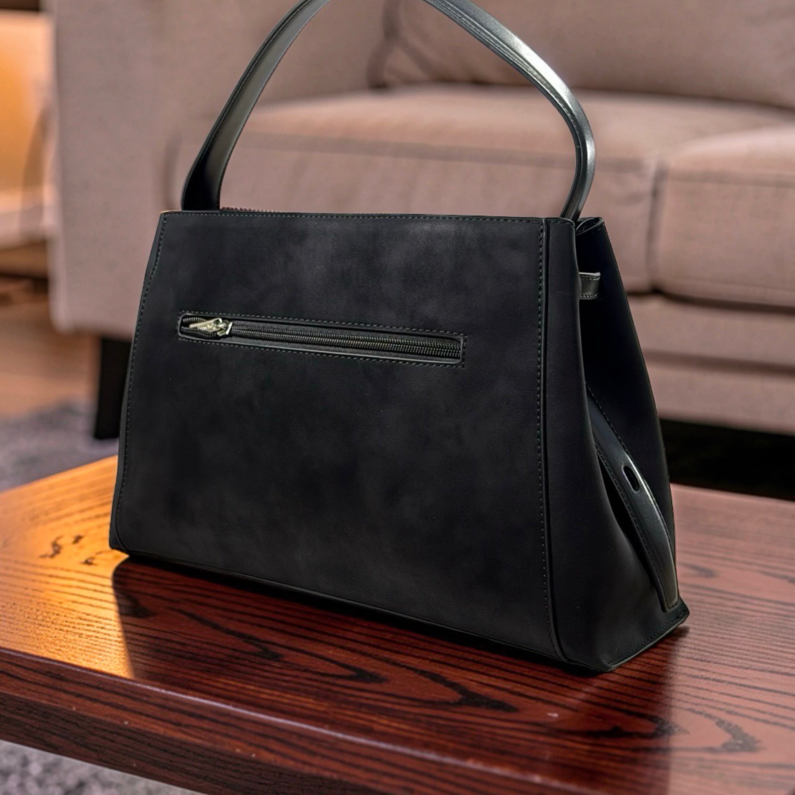 Chrisbella Single Strap Suede-Front Bag in Black