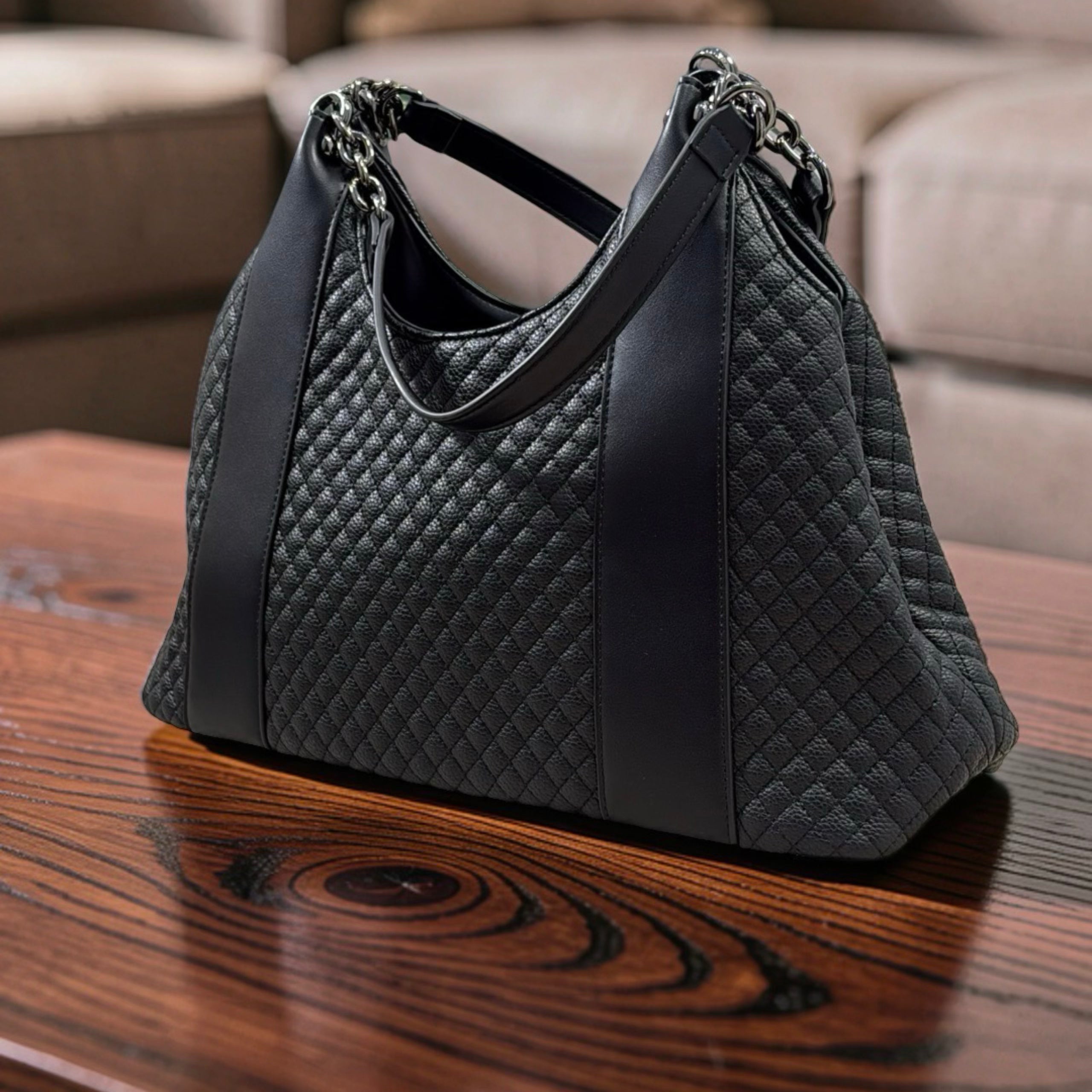 Chrisbella Textured Leather Shoulder Bag in Black