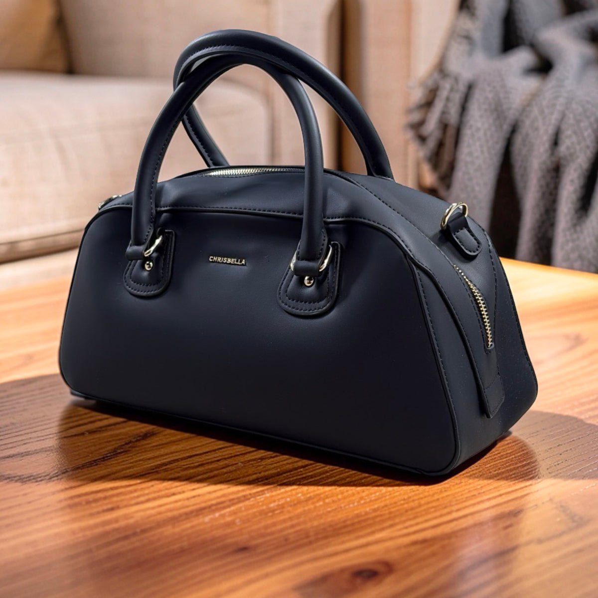 Chrisbella Two-in-One Contrast Handle Bag in Black