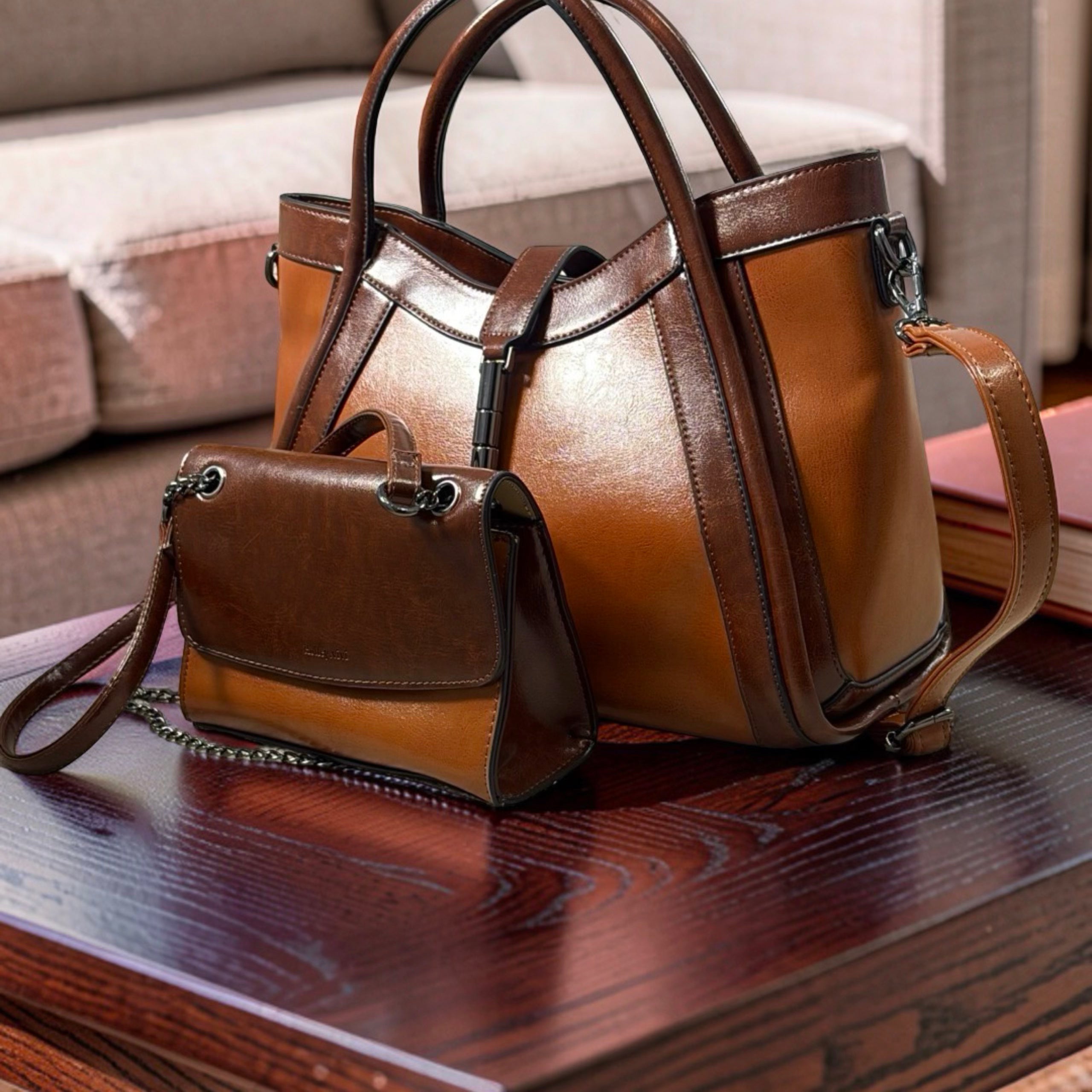 Holley Vivi Two-in One Contrast Color Bag in Brown