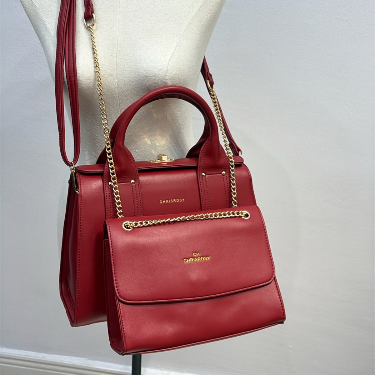 Chrisrosy 2-in-1  Structured Double Handle Bag in Red