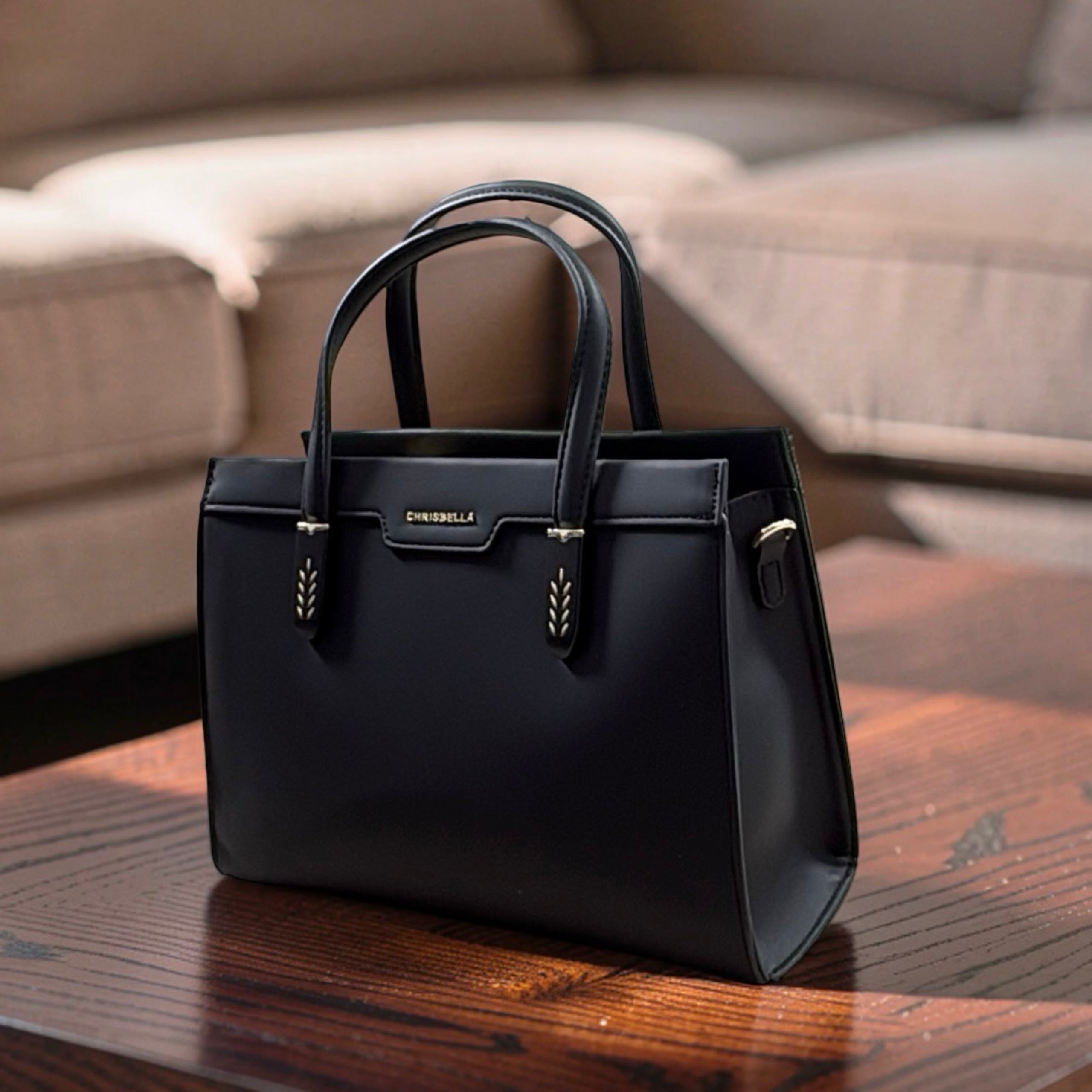 Chrisbella Two-In-One Two-Tone Bag in Black