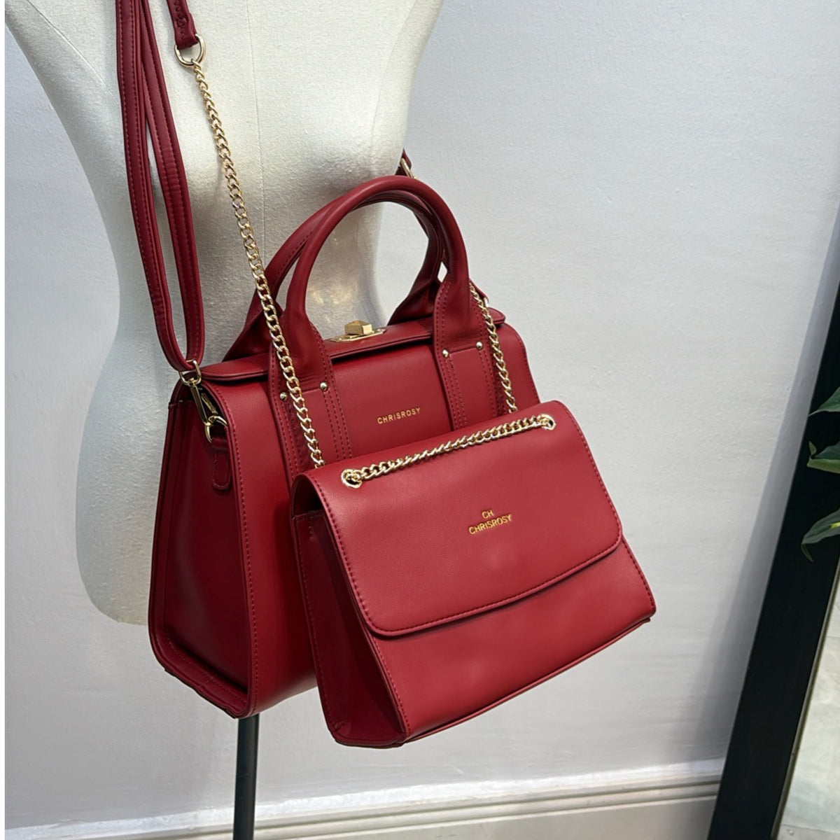 Chrisrosy 2-in-1  Structured Double Handle Bag in Red