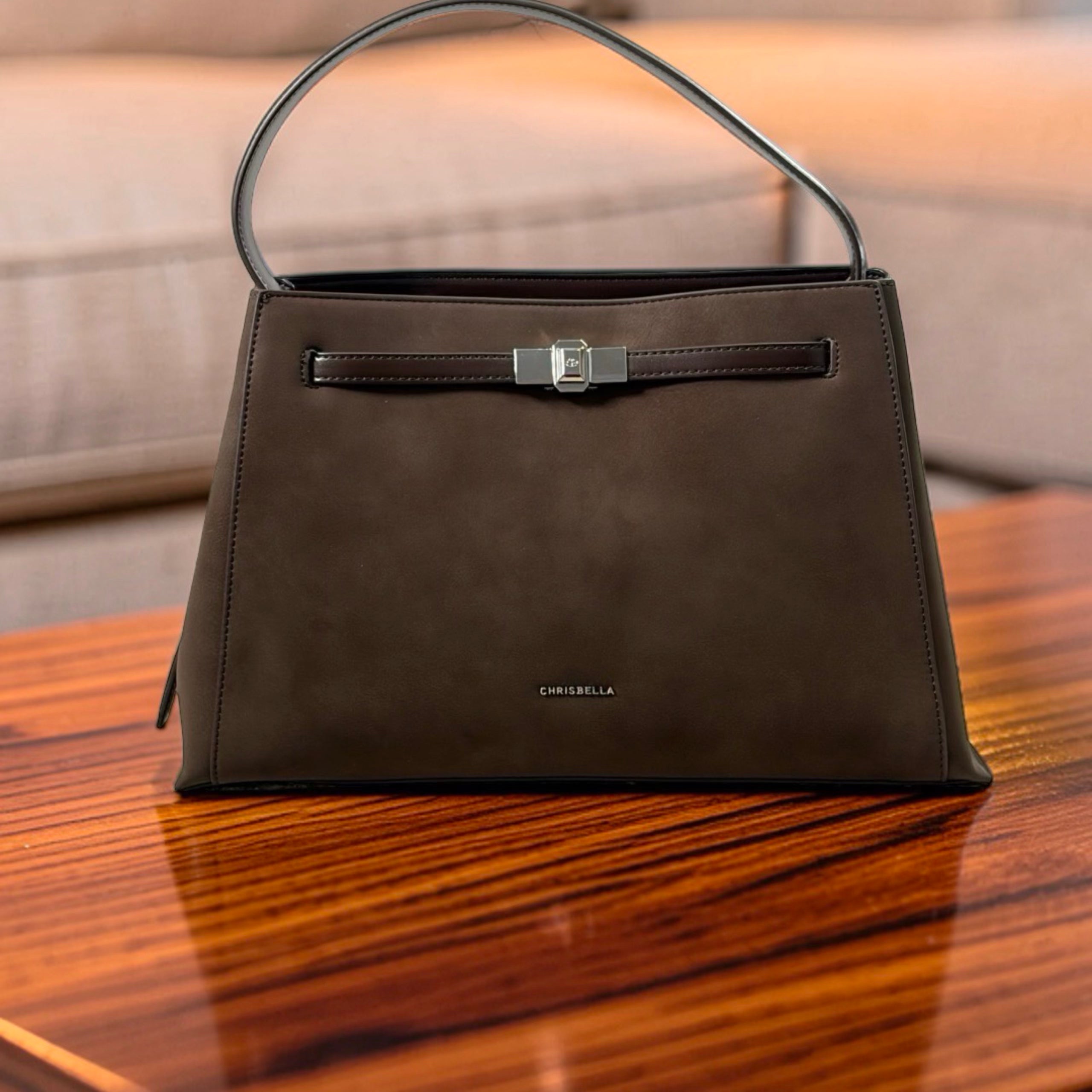 Chrisbella Single Strap Suede-Front Bag in Coffee