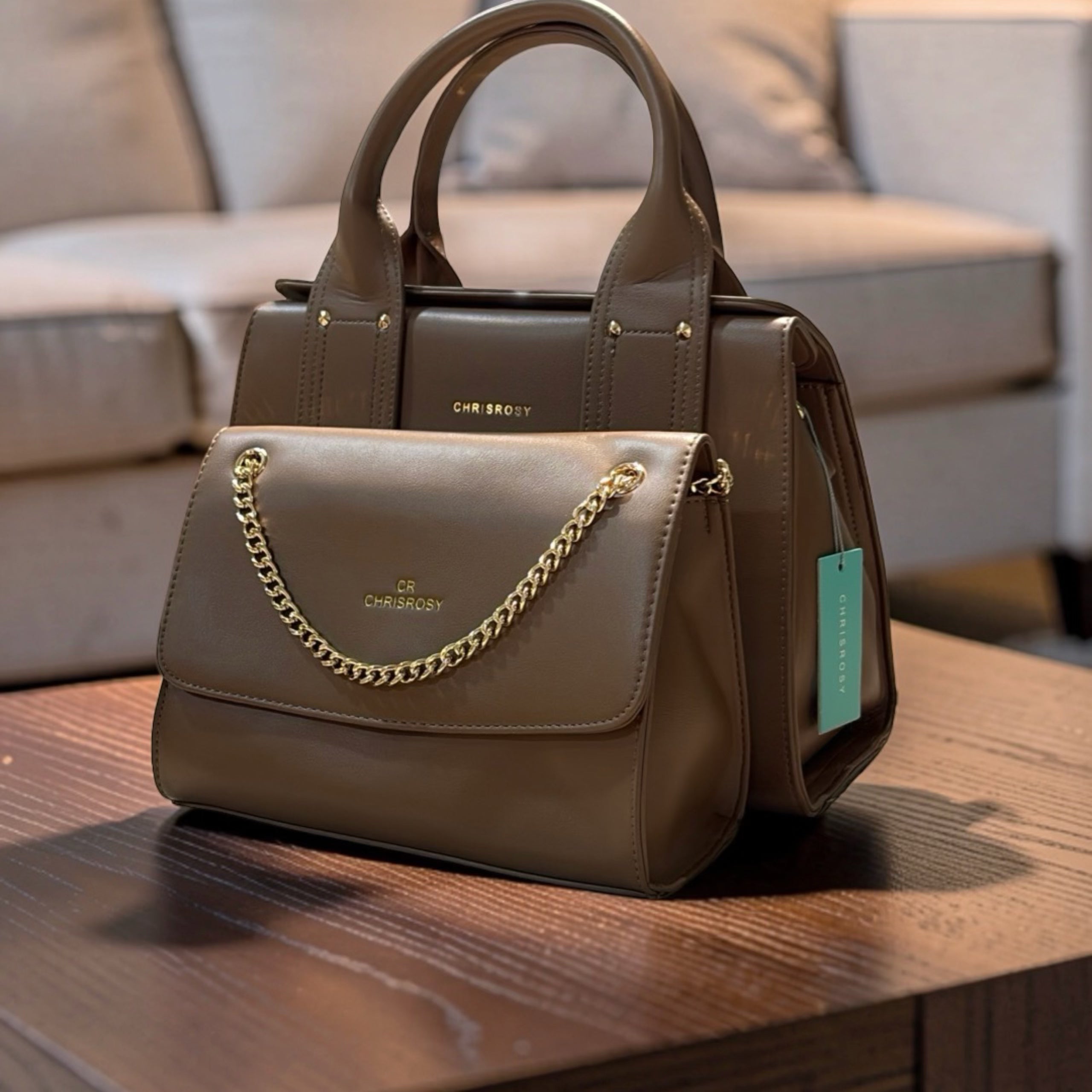 Chrisrosy 2-in-1  Structured Double Handle Bag in Khaki