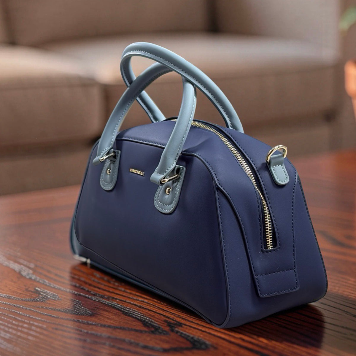 Chrisbella Two-in-One Contrast Handle Bag in Navy
