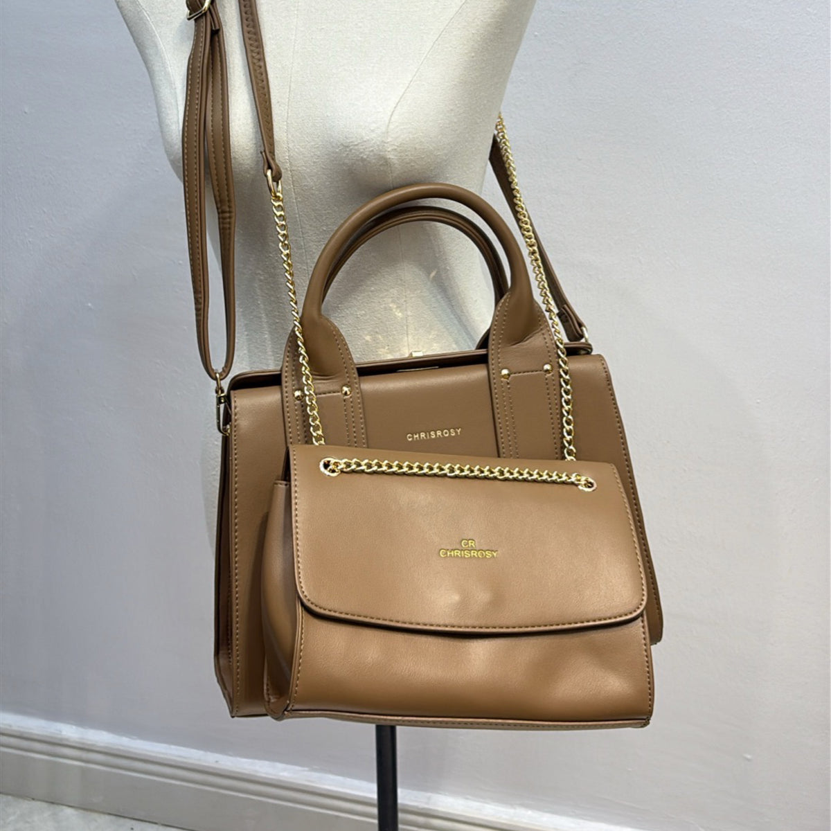 Chrisrosy 2-in-1  Structured Double Handle Bag in Khaki