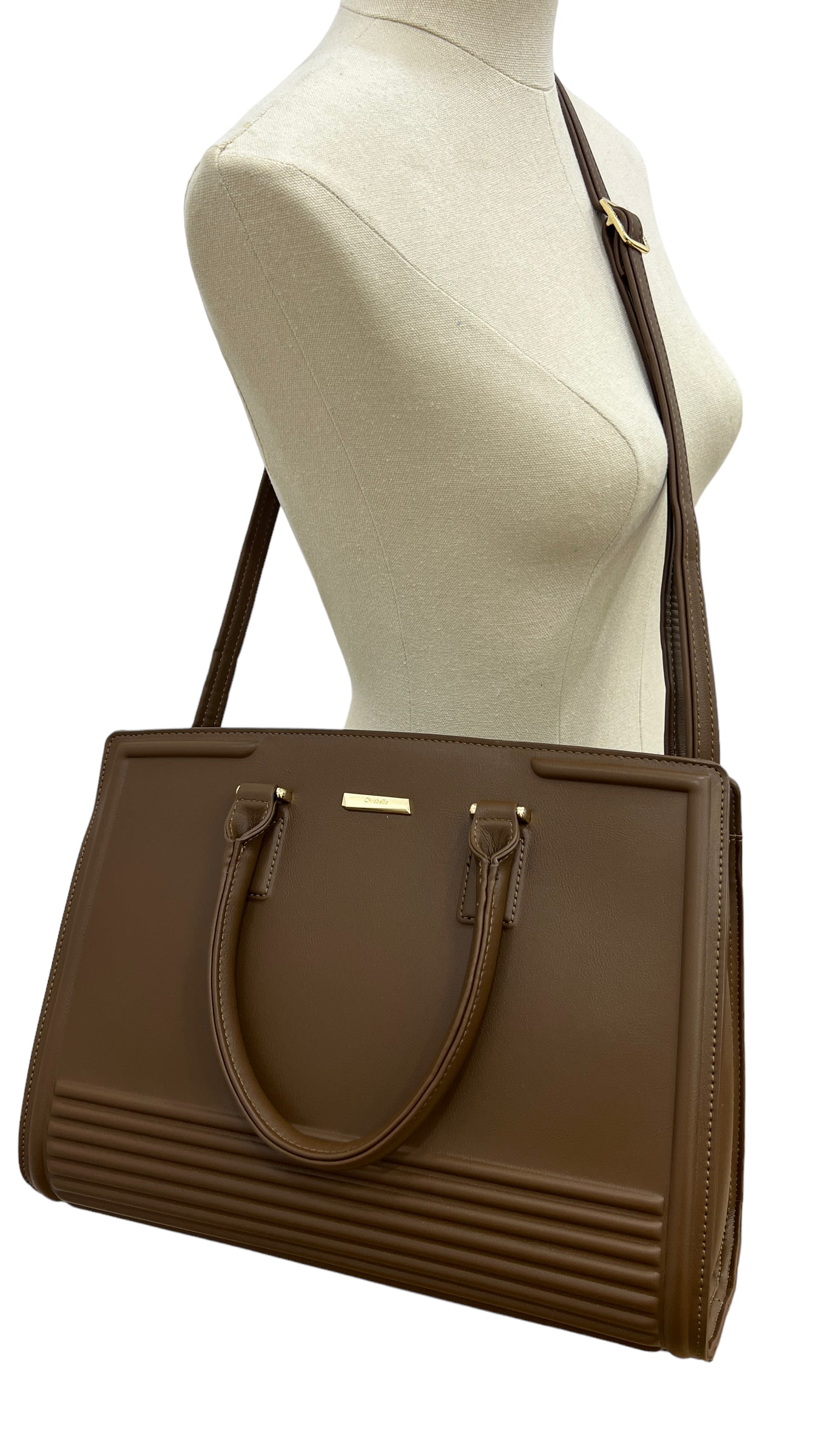 CHRISBELLA COFFEE LARGE DOUBLE HANDLE STRUCTURED BAG