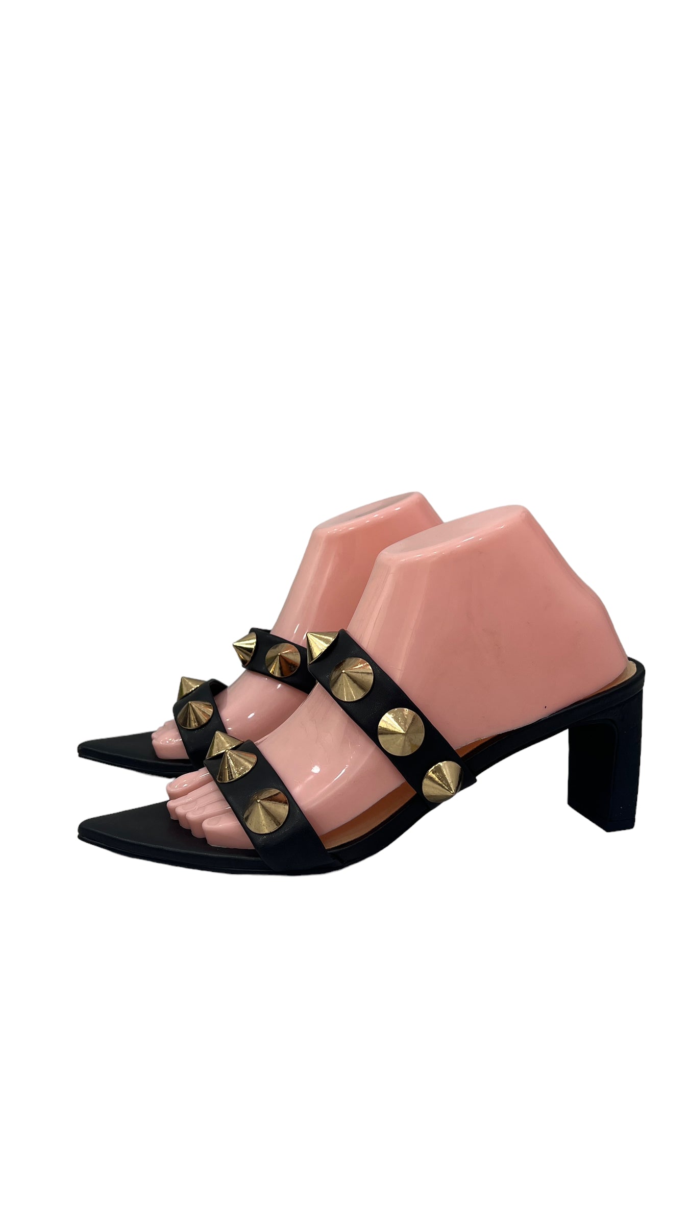 CHINESE LAUNDRY BLACK DOUBLE STRAP BLOCK HEELS WITH MICRO STUDS