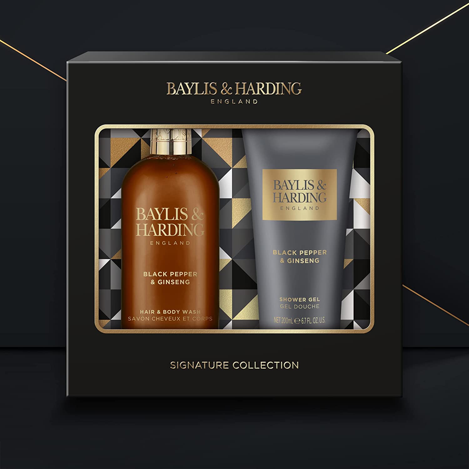 BAYLIS & HARDING SIGNATURE MEN'S BLACK PEPPER & GINSENG LUXURY BATHING DUO GIFT SET