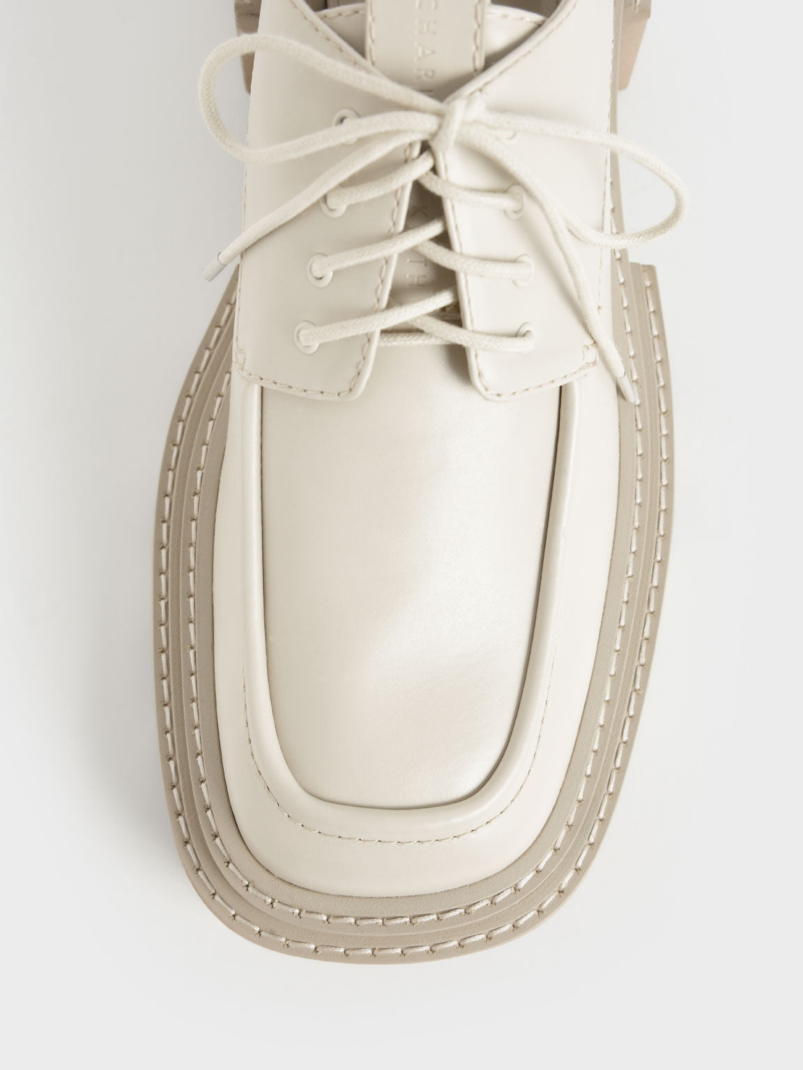 CHARLES & KEITH ECRU CHUNKY SOLE LACE-UP BROGUES