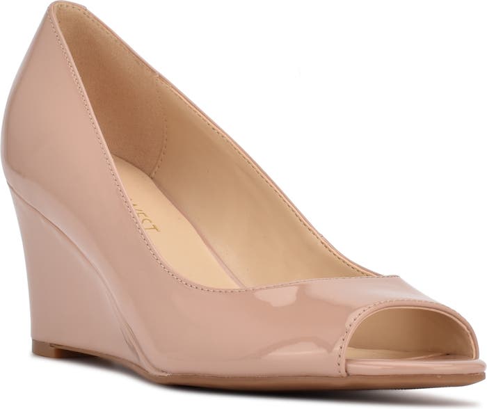 NINE WEST BLUSH PATENT PEEEP TOE WEDGE