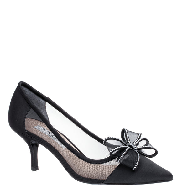 NINA BLACK MESH BOW DETAIL PUMP