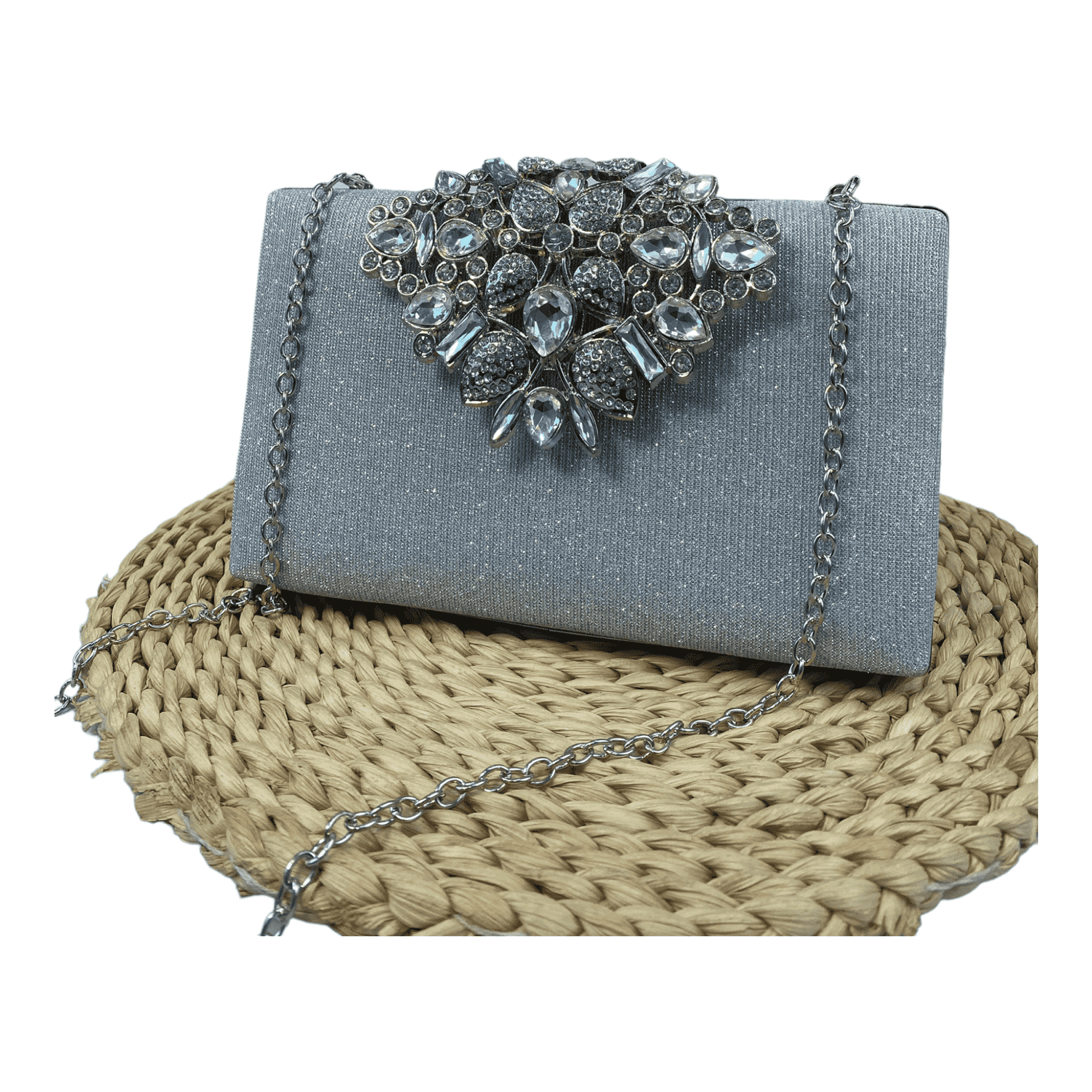CHRISBELLA SILVER EMBELLISHED FRONT CLASP CLUTCH PURSE