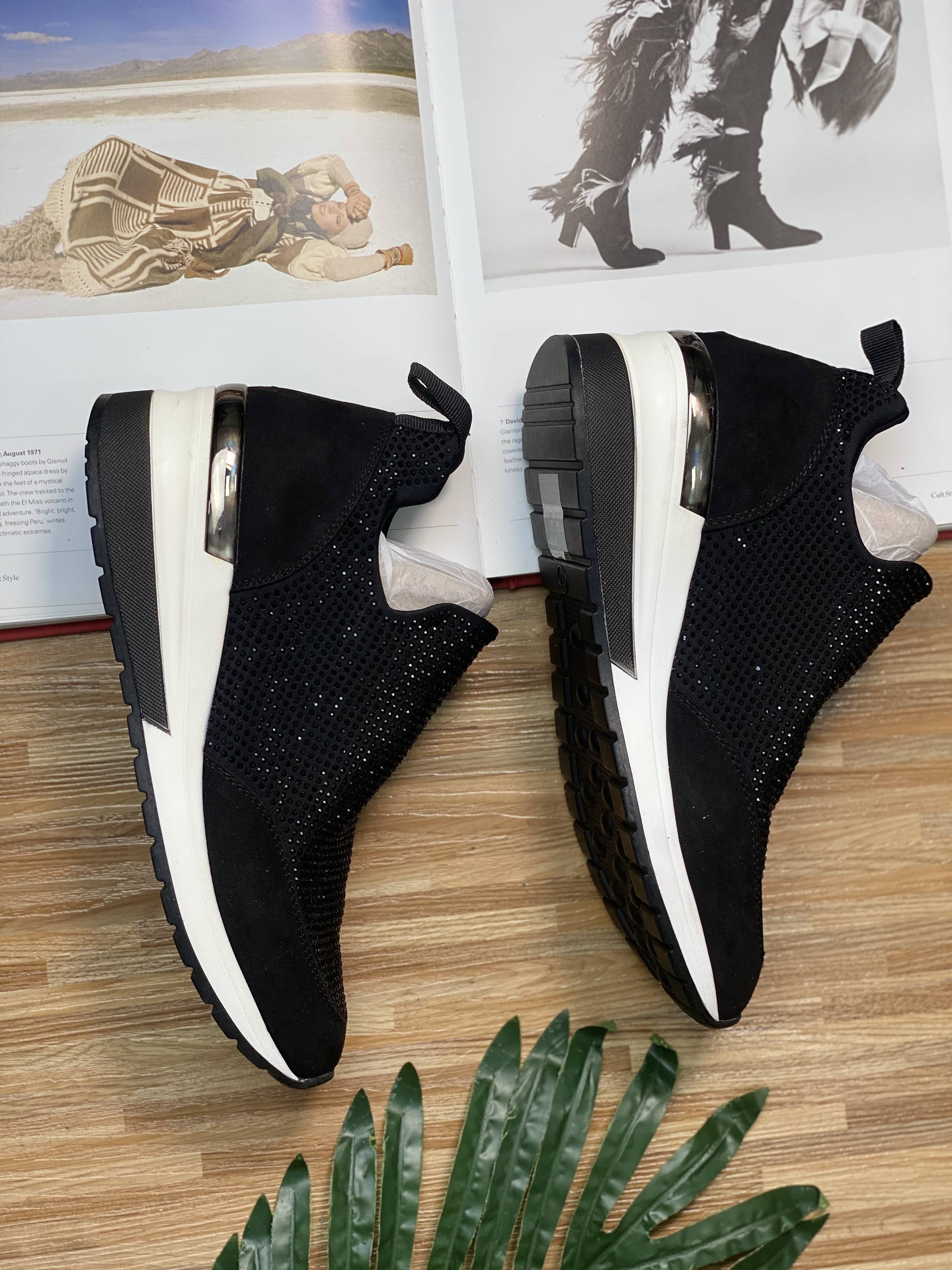 REQUINS BLACK STUDDED SLIP-ON TRAINERS