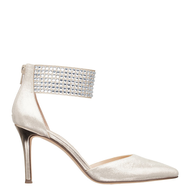 NINA GOLD ANKLE STRAP POINTED TOE PUMP