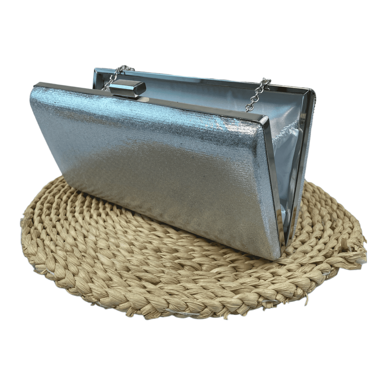 CHRISBELLA SILVER RECTANGULAR MICRO STUD EMBELLISHED CLUTCH PURSE