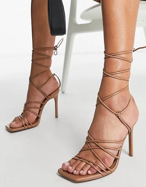 ASOS NUDE ANKLE TIE HEELED SANDAL 36 NUDE