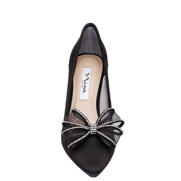 NINA BLACK MESH BOW DETAIL PUMP