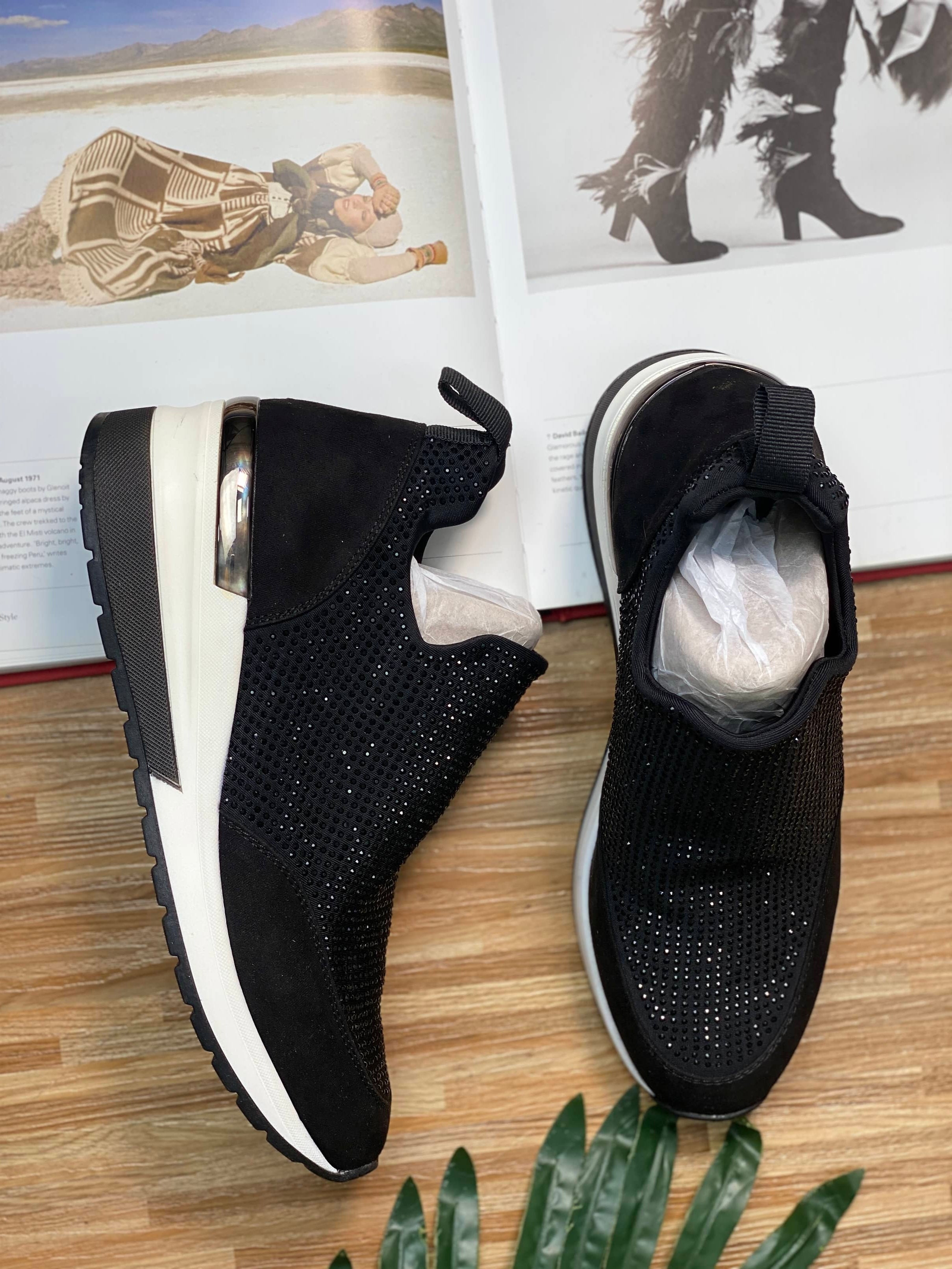 REQUINS BLACK STUDDED SLIP-ON TRAINERS