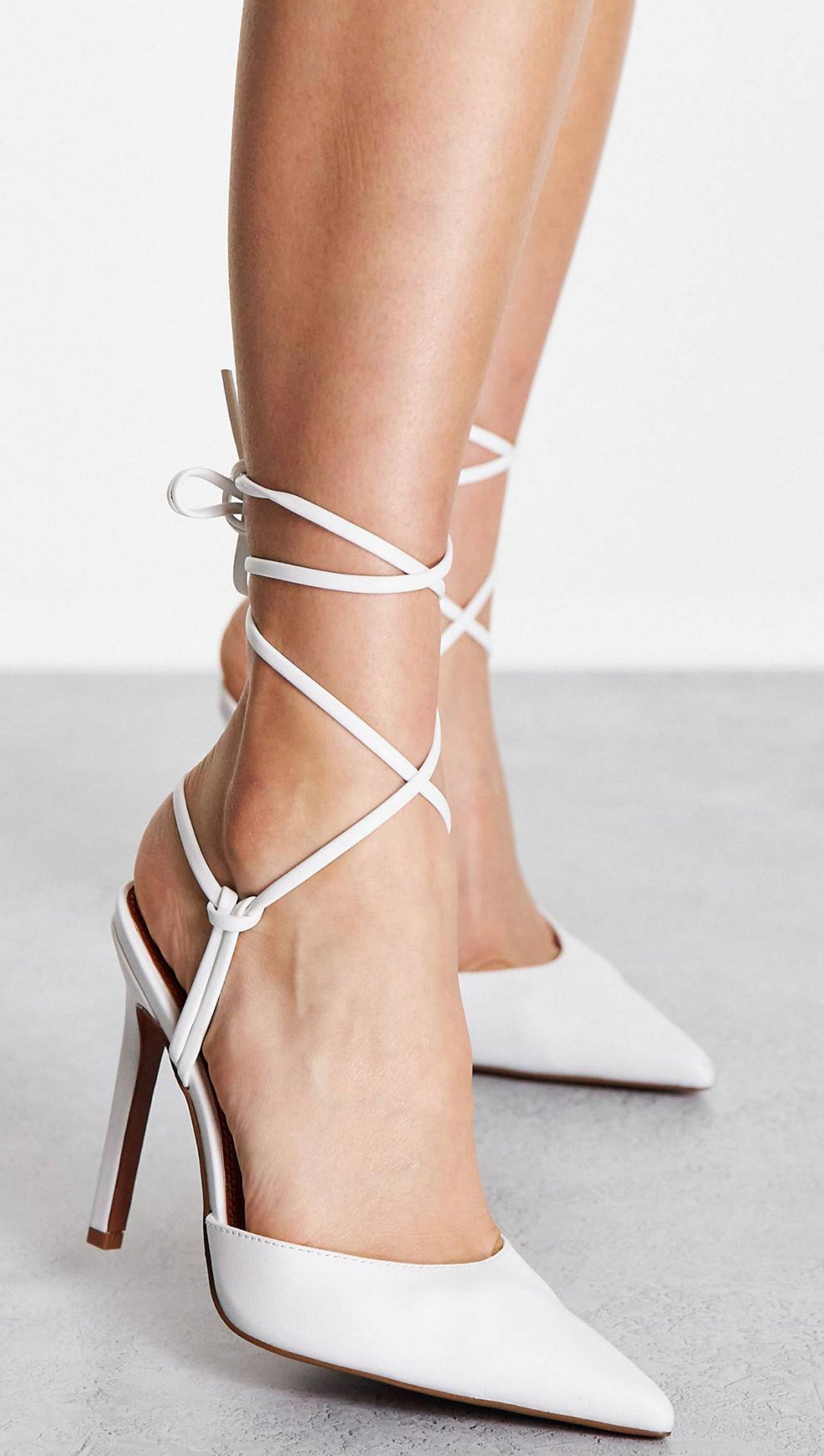 ASOS DESIGN PRIZE TIE LEG HIGH HEELED SHOES IN WHITE