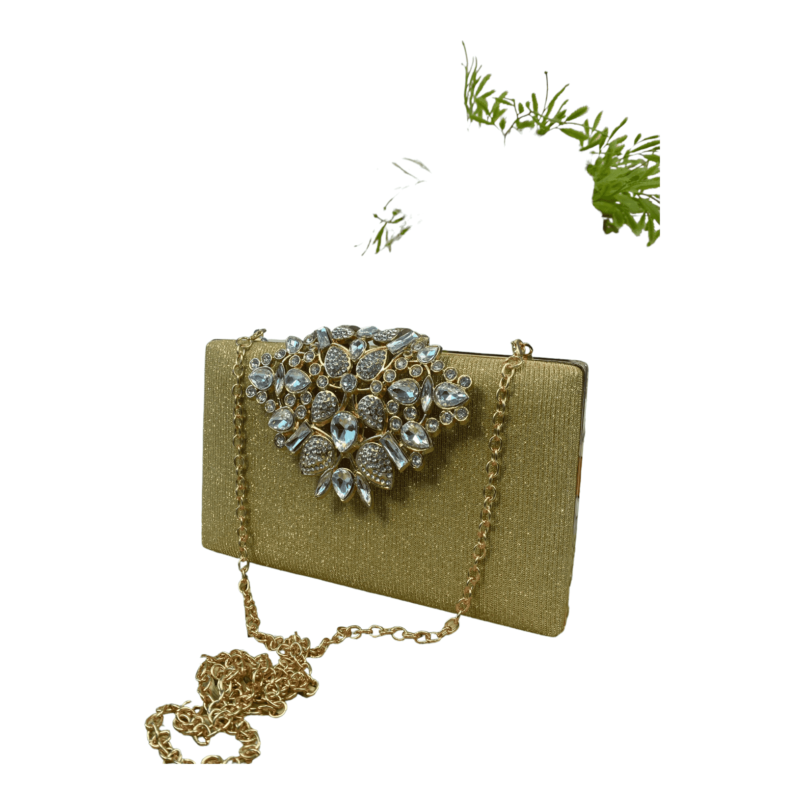 CHRISBELLA GOLD EMBELLISHED FRONT CLASP CLUTCH PURSE