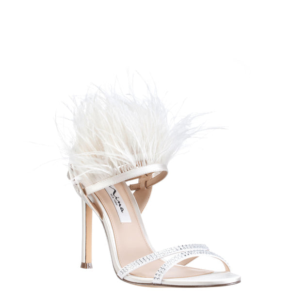 NINA IVORY FEATHER DETAIL STILETTO SANDAL